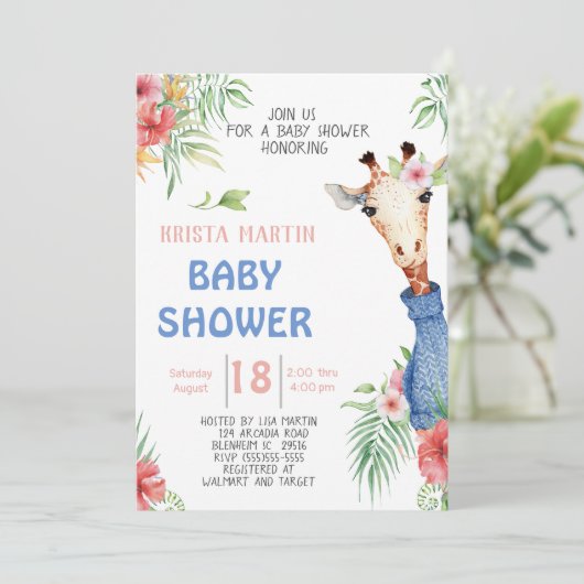 Invitation Baby shower de la Giraffe mignonne (Debout devant)