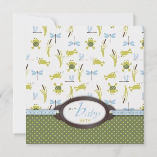 Invitation Baby shower de la grenouille et de la libellule (Devant)