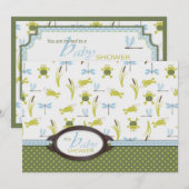 Invitation Baby shower de la grenouille et de la libellule (Devant / Derrière)