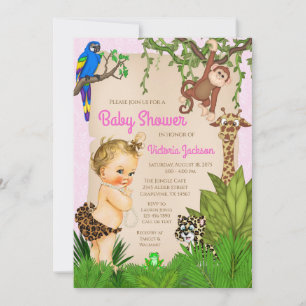 Invitation Baby shower de la jungle animale de Girl Safari 