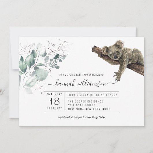 Invitation Baby shower de la Jungle de Koala (Devant)