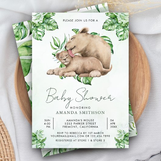 Invitation Baby shower de la jungle de Lion de maman et bébé