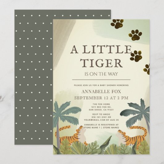 Invitation Baby shower de la jungle de Little Tiger (Devant / Derrière)