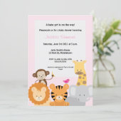 Invitation Baby shower de la jungle Safari - Fille (Debout devant)
