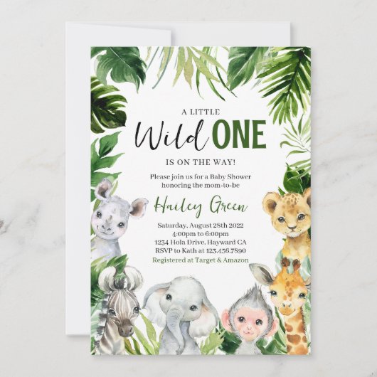 Invitation Baby shower de la Jungle Safari verdoyante (Devant)