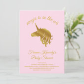 Invitation Baby shower de la licorne rose magique (Debout devant)