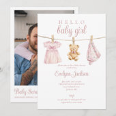Invitation Baby shower de la ligne de vêtements pour fille ro (Devant / Derrière)