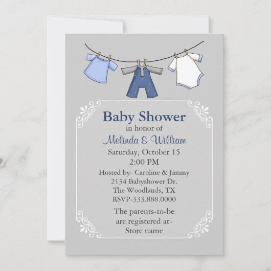 Invitation Baby shower de la ligne Vêtements pour  (Devant)