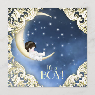 Invitation Baby shower de la Lune bleue et jaune