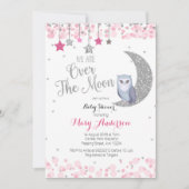 Invitation Baby shower de la lune de Chouette rose argent (Devant)