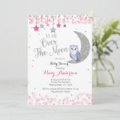 Invitation Baby shower de la lune de Chouette rose argent (Debout devant)