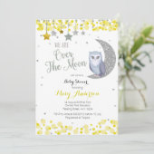 Invitation Baby shower de la lune d'hibou rose jaune (Debout devant)