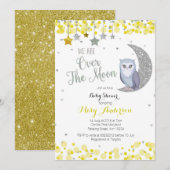 Invitation Baby shower de la lune d'hibou rose jaune (Devant / Derrière)