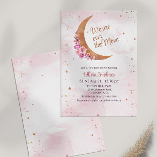 Invitation Baby shower de la Lune d'or