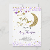 Invitation Baby shower de la lune d'or violet (Devant)
