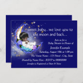 Invitation Baby shower de la lune et du dos (Devant / Derrière)