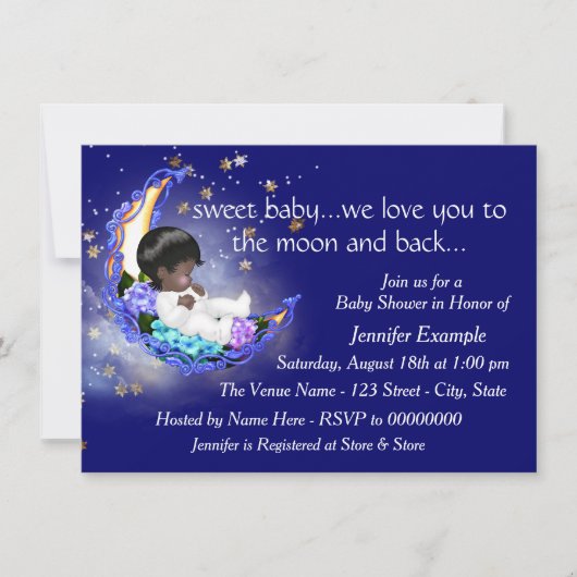 Invitation Baby shower de la lune et du dos (Devant)
