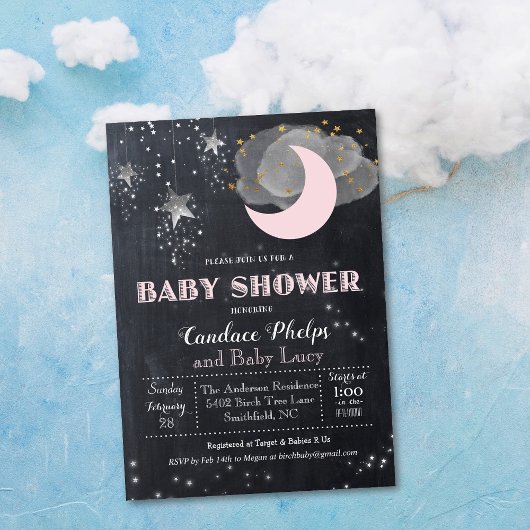Invitation Baby shower de la lune Little Star Twin