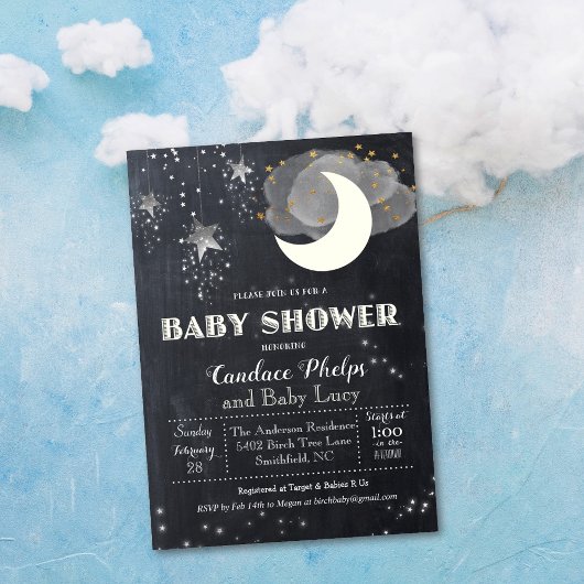 Invitation Baby shower de la lune Little Star Twin