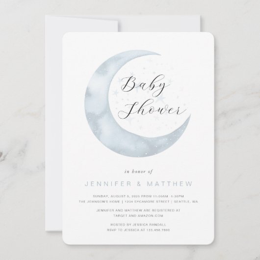 Invitation Baby shower de la lune mignonne (Devant)