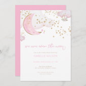 Invitation Baby shower de la lune pour une fille r (Devant / Derrière)