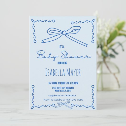 Invitation Baby shower de la main bleue Retro (Debout devant)