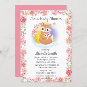 Invitation Baby shower de la maman Fox Floral rose