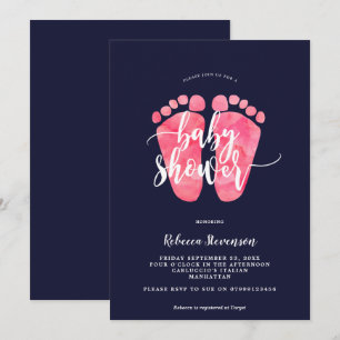 invitation baby shower de la marine aux pieds rose