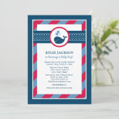 Invitation Baby shower de la Marine Bleue Baleine Rouge Boy (Debout devant)