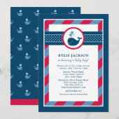 Invitation Baby shower de la Marine Bleue Baleine Rouge Boy (Devant / Derrière)