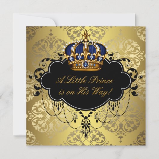 Invitation Baby shower de la Marine Blue Black Gold Prince (Devant)