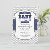 Invitation Baby shower de la Marine Blue Grey Chev (Debout devant)