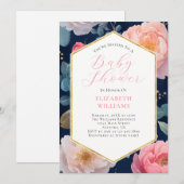 Invitation Baby shower de la Marine Blue Pink Peonies Invitat (Devant / Derrière)