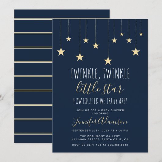 Invitation Baby shower de la Marine Blue Twinkle Little Star (Devant / Derrière)