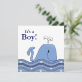 Invitation Baby shower de la marine Blue Whale (Debout devant)