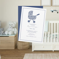 Invitation Baby shower de la Marine Damask Pram