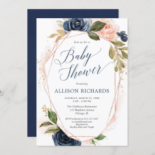 Invitation baby shower de la marine d'or rosée rose rousse gé