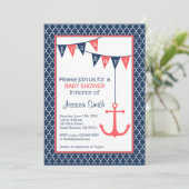 Invitation Baby shower de la marine et du corail (Debout devant)