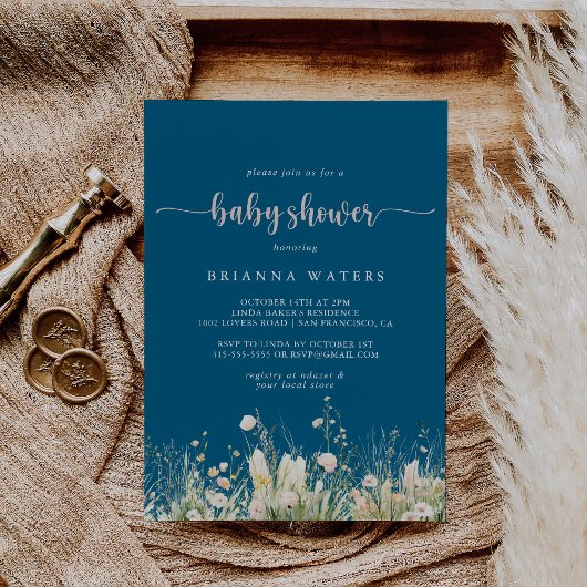 Invitation Baby shower de la marine Fleur sauvage Boho verdoy