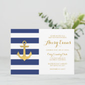 Invitation Baby shower de la marine nautique avec Ancre d'or (Debout devant)