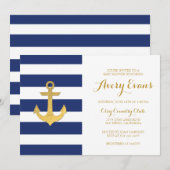 Invitation Baby shower de la marine nautique avec Ancre d'or (Devant / Derrière)