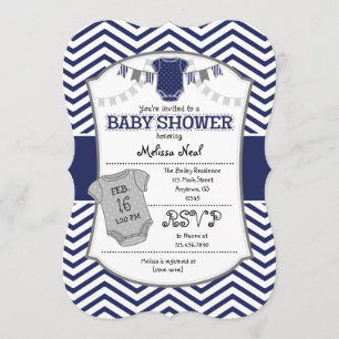 Invitation Baby shower de la marine noire gris gri