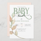 Invitation Baby shower de la mousse et de la pêche botaniques (Devant / Derrière)