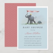 Invitation Baby shower de la Parade de la Tortue des éléphant (Devant / Derrière)