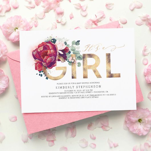 Invitation Baby shower de la Parties scintillant d'or rouge d