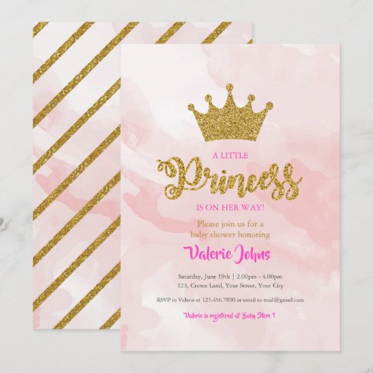 Invitation Baby shower de la Parties scintillant Princess Gol (Devant / Derrière)