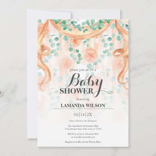 Invitation Baby shower de la Pêche Florale et Bann (Devant)
