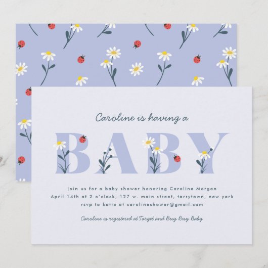 Invitation Baby shower de la petite dame - Lavenda (Devant / Derrière)