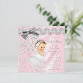 Invitation Baby shower de la petite dame rose Gris Satin (Debout devant)