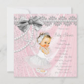 Invitation Baby shower de la petite dame rose Gris Satin (Devant)